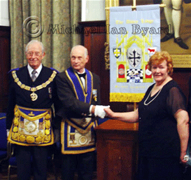 Banner Dedication Mike Hooton congratulating Anne Le Breton
